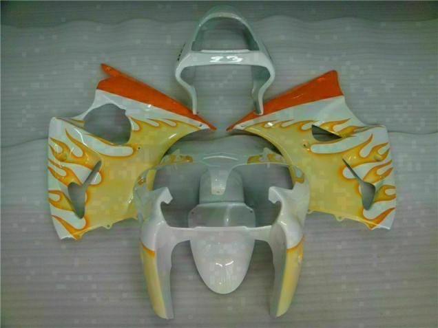 Affordable 2000-2002 White Yellow Flame Kawasaki ZX6R Bike Fairings