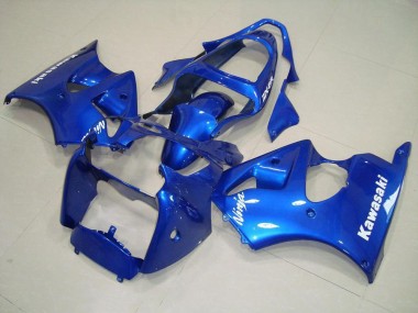 Affordable 2000-2002 Blue with White Decals Kawasaki ZX6R Motorcycle Replacement Fairings