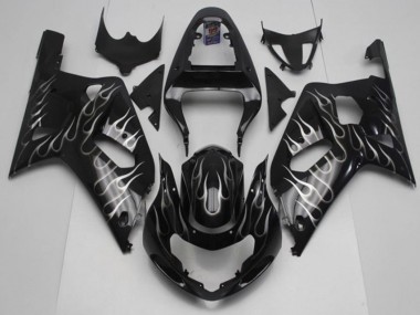 Affordable 2001-2003 Black White Flame Suzuki GSXR 600/750 Motorcycle Fairing Kits