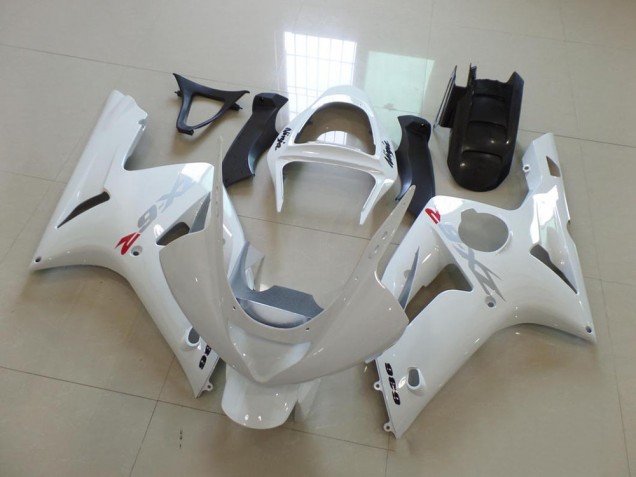 Affordable 2003-2004 White with Silver Decals Kawasaki ZX6R Motorcycle Fairings Affordable 2003-2004 White with Silver Decals Kawasaki ZX6R Motorcycle Fairings