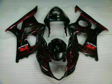 Affordable 2003-2004 Red Flame Suzuki GSXR 1000 Bike Fairing Kit