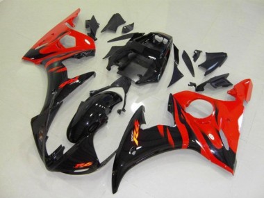 Affordable 2003-2005 Black Red Flame Yamaha YZF R6 Bike Fairing Kit