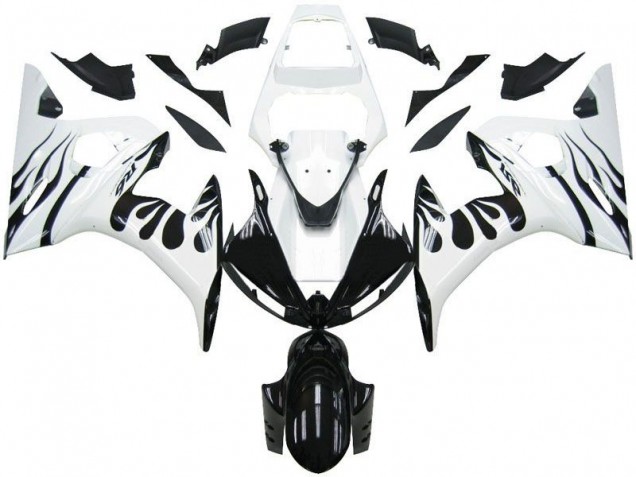 Affordable 2003-2005 White Flame Black Yamaha YZF R6 Motorcycle Fairings Kits Affordable 2003-2005 White Flame Black Yamaha YZF R6 Motorcycle Fairings Kits