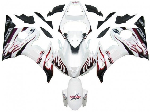 Affordable 2003-2005 White Black Red Flame Yamaha YZF R6 Motorcycle Fairings Affordable 2003-2005 White Black Red Flame Yamaha YZF R6 Motorcycle Fairings