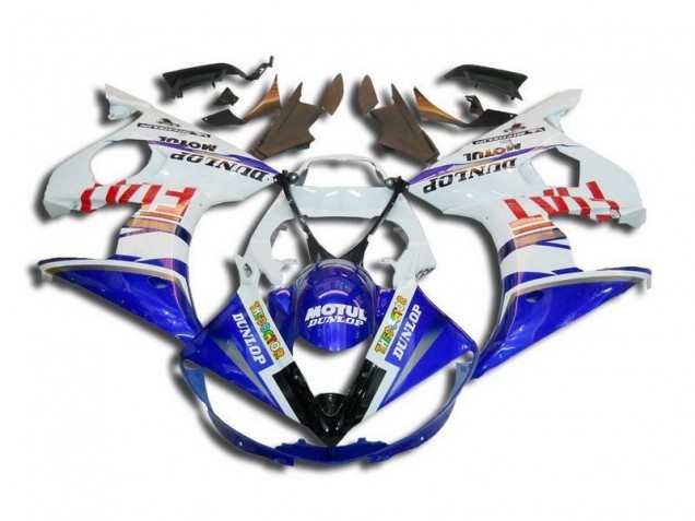 Affordable 2003-2005 White Blue Fiat Motul Dunlop Yamaha YZF R6 Bike Fairings Affordable 2003-2005 White Blue Fiat Motul Dunlop Yamaha YZF R6 Bike Fairings