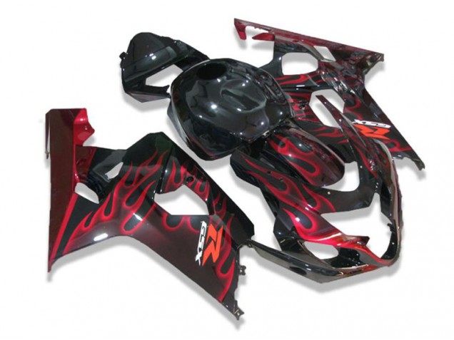 Affordable 2004-2005 Black Red Flames Suzuki GSXR 600/750 Motorcycle Fairing Affordable 2004-2005 Black Red Flames Suzuki GSXR 600/750 Motorcycle Fairing
