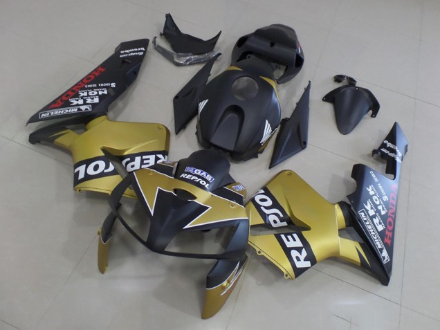 Affordable 2005-2006 Black Gold Repsol Honda CBR600RR Motorcycle Fairings Kit