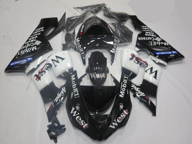 Affordable 2005-2006 White Black Kawasaki ZX6R Motorcycle Fairing Affordable 2005-2006 White Black Kawasaki ZX6R Motorcycle Fairing