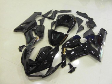Affordable 2005-2006 Glossy Black Gold Decals Kawasaki ZX6R Motorcycle Fairings Kits