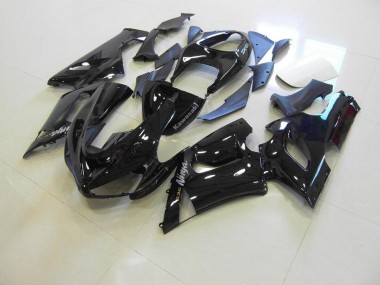 Affordable 2005-2006 Glossy Black Silver Decals Kawasaki ZX6R Motorcycle Fairings Kit