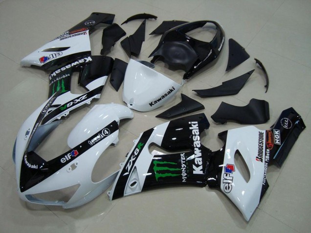Affordable 2005-2006 White Monster Kawasaki ZX6R Motor Bike Fairings Affordable 2005-2006 White Monster Kawasaki ZX6R Motor Bike Fairings