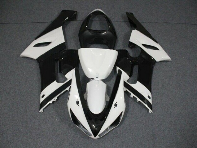 Affordable 2005-2006 Black White Kawasaki ZX6R Motorcycle Replacement Fairings
