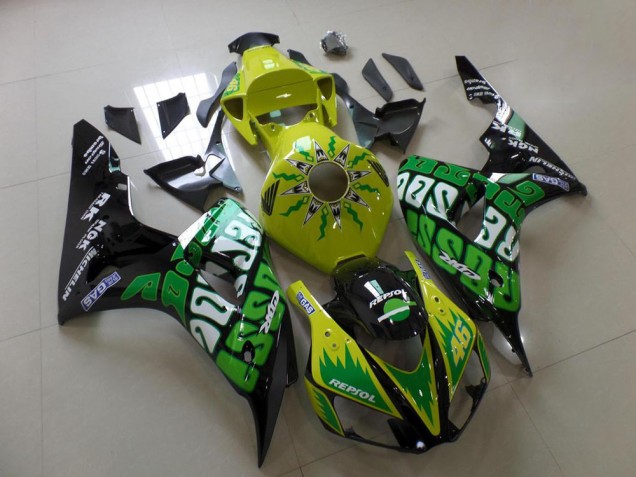 Affordable 2006-2007 Green Yellow Rossi Honda CBR1000RR Replacement Motorcycle Fairings