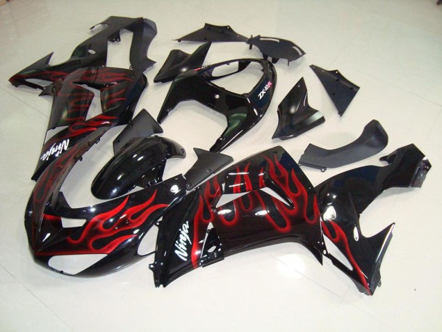 Affordable 2006-2007 Black Red Flame Kawasaki ZX10R Moto Fairings Affordable 2006-2007 Black Red Flame Kawasaki ZX10R Moto Fairings