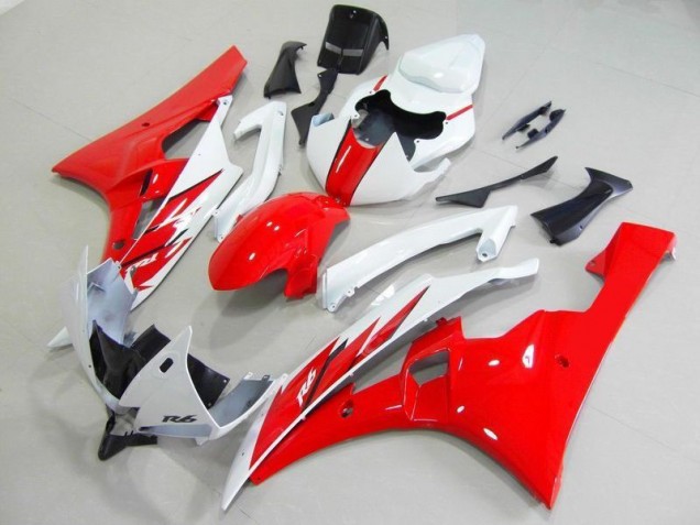 Affordable 2006-2007 Red White Yamaha YZF R6 Motorcycle Fairings Kit
