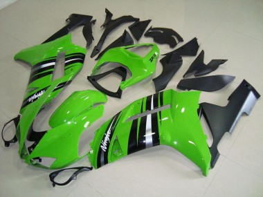 Affordable 2007-2008 Green and Silver Stripe Kawasaki ZX6R Motorcycle Fairings Kits