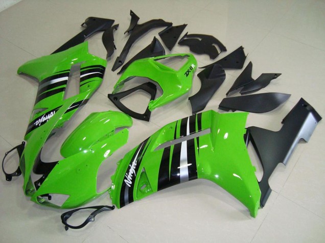 Affordable 2007-2008 Green and Silver Stripe Kawasaki ZX6R Motorcycle Fairings Kits Affordable 2007-2008 Green and Silver Stripe Kawasaki ZX6R Motorcycle Fairings Kits