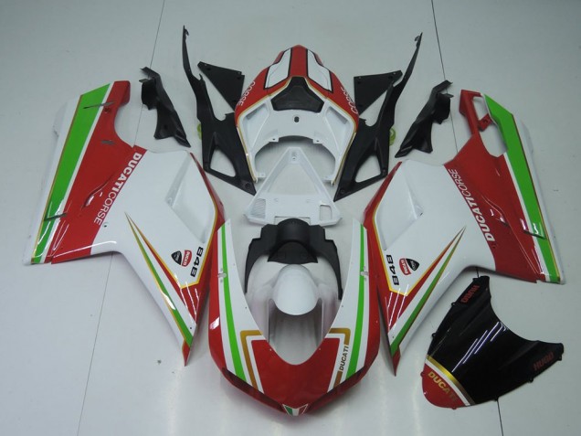 Affordable 2007-2014 Red White and Green Ducati 848 1098 1198 Replacement Motorcycle Fairings Affordable 2007-2014 Red White and Green Ducati 848 1098 1198 Replacement Motorcycle Fairings