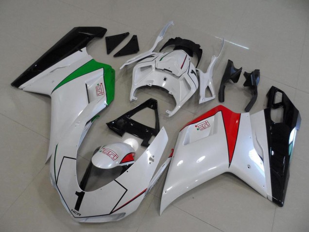 Affordable 2007-2014 Peral White with Italy Flag Ducati 848 1098 1198 Motorcycle Fairings Kit
