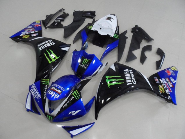 Affordable 2012-2014 Blue Black Monster Yamaha YZF R1 Motorcycle Fairing Kits Affordable 2012-2014 Blue Black Monster Yamaha YZF R1 Motorcycle Fairing Kits