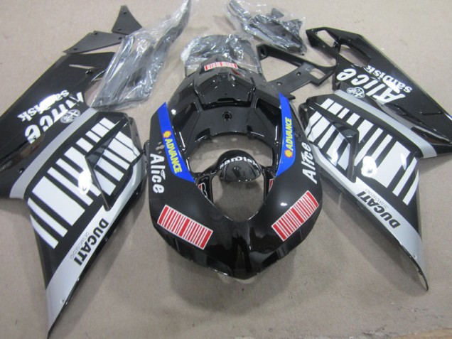 Affordable 2007-2014 Black White Advance Alice Ducati 1098 Replacement Fairings