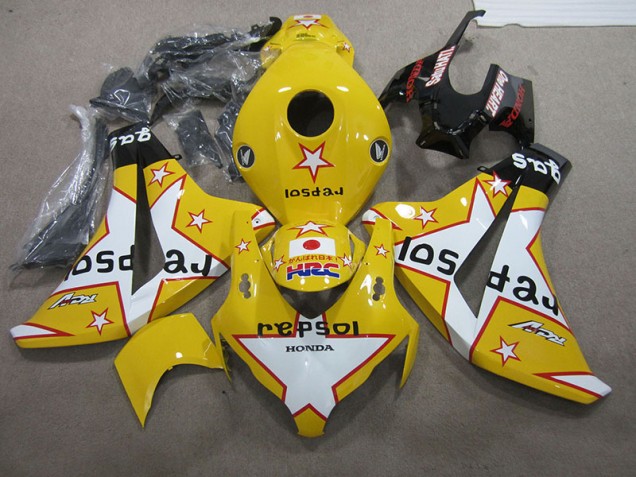 Affordable 2008-2011 Yellow Repsol HRC Honda CBR1000RR Replacement Motorcycle Fairings
