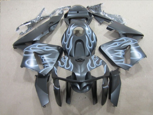 Affordable 2005-2006 Black Silver Flame Honda CBR600RR Replacement Motorcycle Fairings