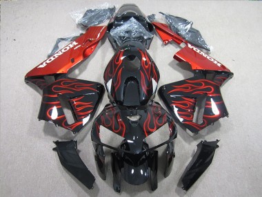 Affordable 2005-2006 Black Red Flame Honda CBR600RR Motorcycle Fairings Kits