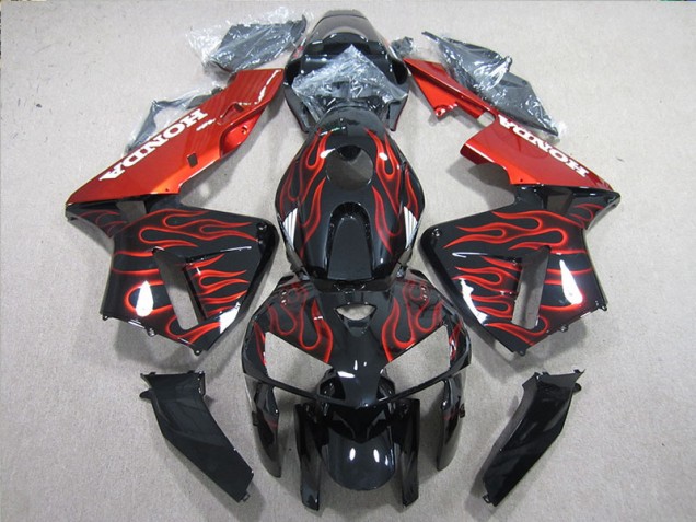 Affordable 2005-2006 Black Red Flame Honda CBR600RR Motorcycle Fairings Kits
