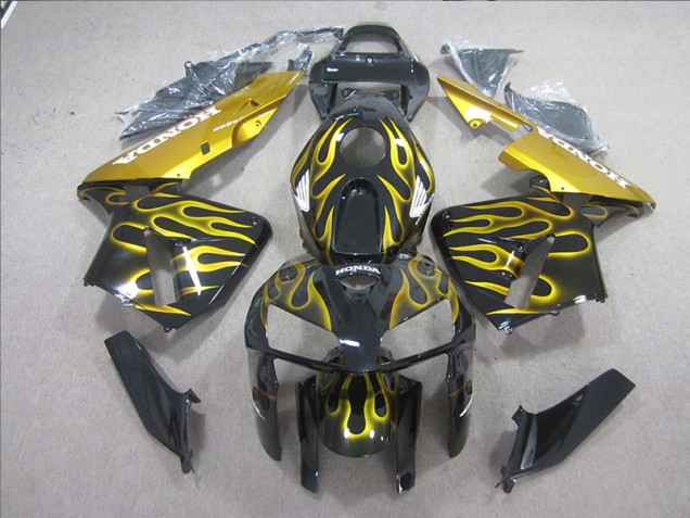 Affordable 2005-2006 Black Yellow Flame Honda CBR600RR Motorcycle Fairing Kits