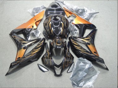 Affordable 2007-2008 Black Orange Flame Honda CBR600RR Motorcycle Fairing