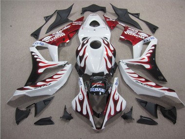 Affordable 2007-2008 White Red Flame SHARK Honda CBR600RR Replacement Motorcycle Fairings