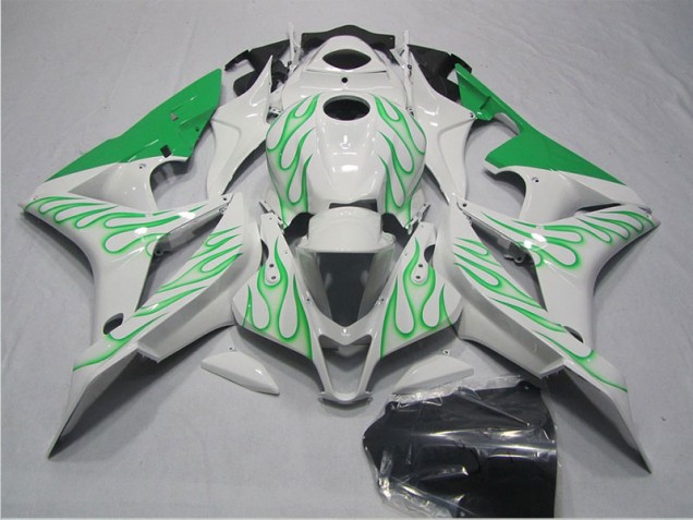 Affordable 2007-2008 White Green Flame Honda CBR600RR Motorcycle Fairings Kits