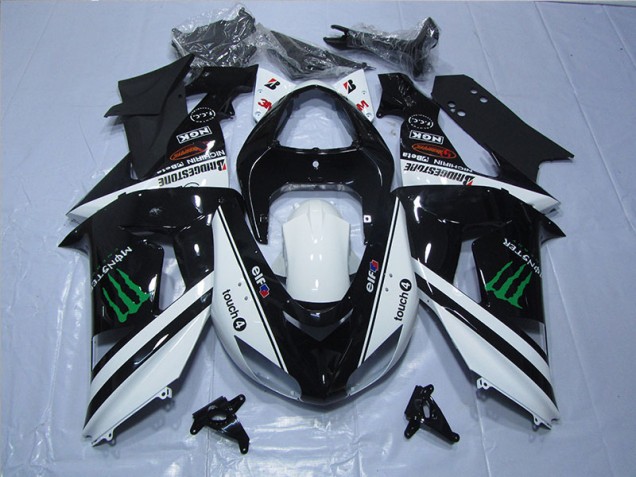 Affordable 2006-2007 Black White Touch4 Monster Kawasaki ZX10R Motor Fairings Affordable 2006-2007 Black White Touch4 Monster Kawasaki ZX10R Motor Fairings