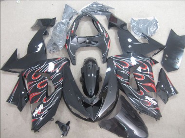 Affordable 2006-2007 Black Red White Flame Ninja Kawasaki ZX10R Bike Fairings