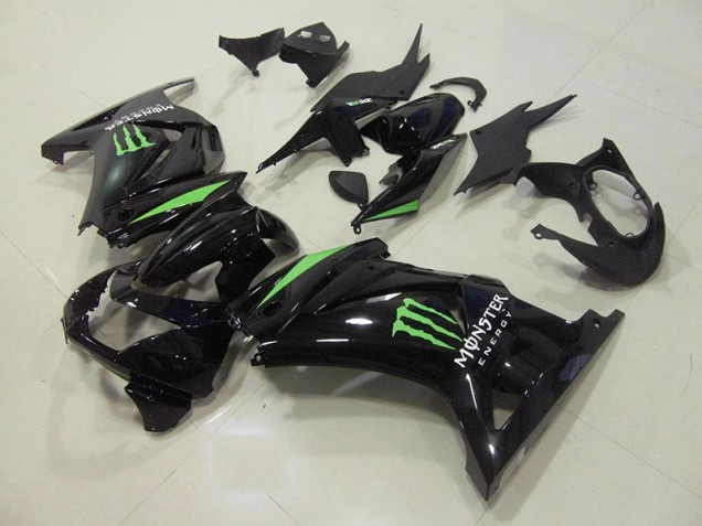 Affordable 2008-2012 Black Green Monster Energy Kawasaki ZX250R Motorcycle Fairings Kit