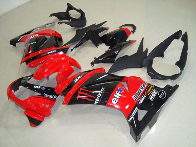 Affordable 2008-2012 Black Red Monster Kawasaki ZX250R Bike Fairings