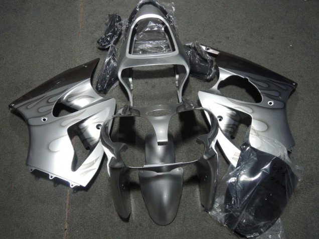 Affordable 2000-2002 Silver Flame Kawasaki ZX6R Motorcycle Fairing Kit