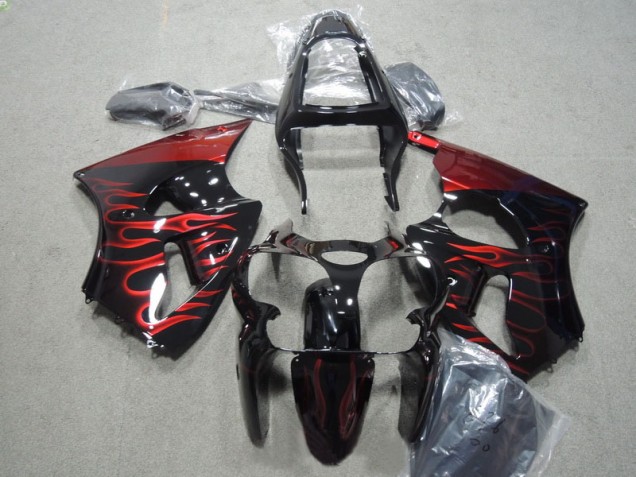 Affordable 2000-2002 Black Red Flame Kawasaki ZX6R Motorbike Fairing Kits