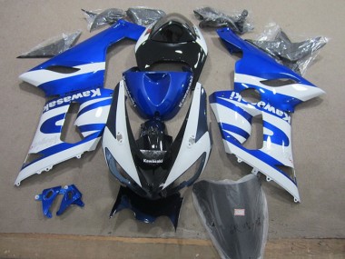Affordable 2005-2006 Blue White Kawasaki ZX6R Motorcycle Replacement Fairings