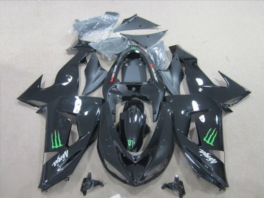 Affordable 2007-2008 Black Ninja Green Monster Kawasaki ZX6R Bike Fairing Kit