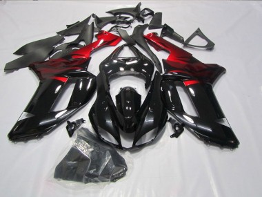 Affordable 2007-2008 Black Red Kawasaki ZX6R Motorcycle Fairings Kit