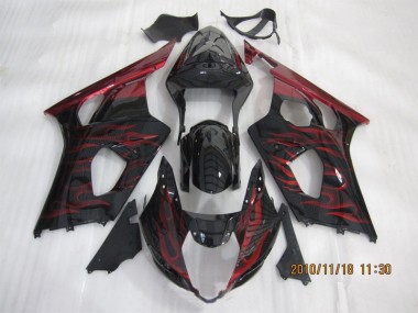 Affordable 2003-2004 Black Red Flame Suzuki GSXR1000 Motorcycle Bodywork