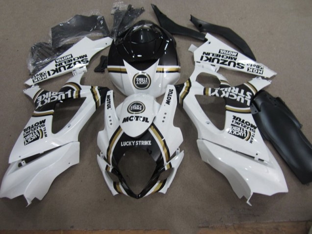 Affordable 2007-2008 White Lucky Strike Black Motul Suzuki GSXR1000 Motorcycle Replacement Fairings Affordable 2007-2008 White Lucky Strike Black Motul Suzuki GSXR1000 Motorcycle Replacement Fairings