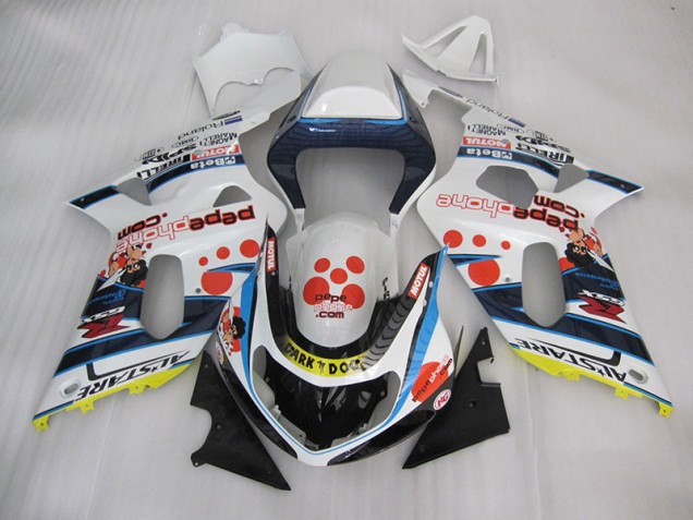 Affordable 2001-2003 White Blue Dark Dog Suzuki GSXR600 Bike Fairings Affordable 2001-2003 White Blue Dark Dog Suzuki GSXR600 Bike Fairings