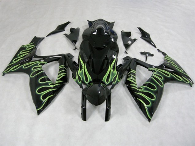 Affordable 2006-2007 Black Green Flame Suzuki GSXR600 Motorcycle Fairings Affordable 2006-2007 Black Green Flame Suzuki GSXR600 Motorcycle Fairings