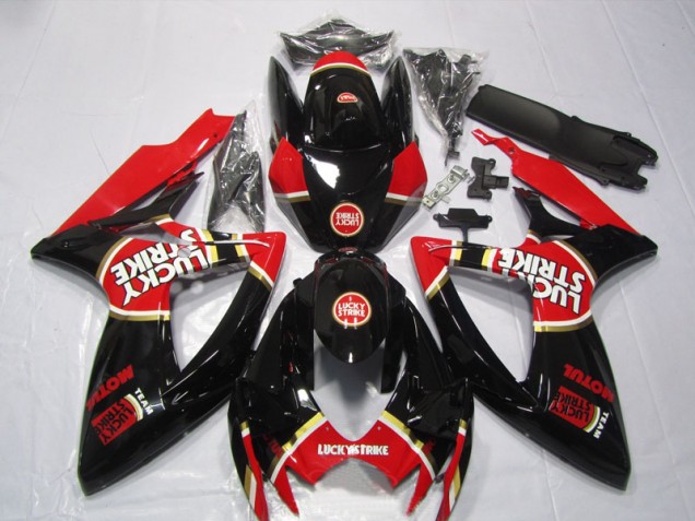 Affordable 2006-2007 Black Red Lucky Strike Motul Suzuki GSXR600 Bike Fairing Kit Affordable 2006-2007 Black Red Lucky Strike Motul Suzuki GSXR600 Bike Fairing Kit