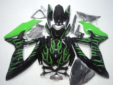 Affordable 2008-2010 Black Green Flame Suzuki GSXR600 Bike Fairings