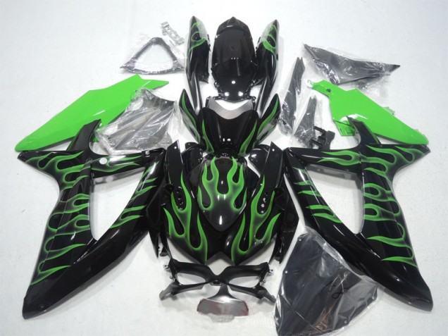 Affordable 2008-2010 Black Green Flame Suzuki GSXR600 Bike Fairings Affordable 2008-2010 Black Green Flame Suzuki GSXR600 Bike Fairings