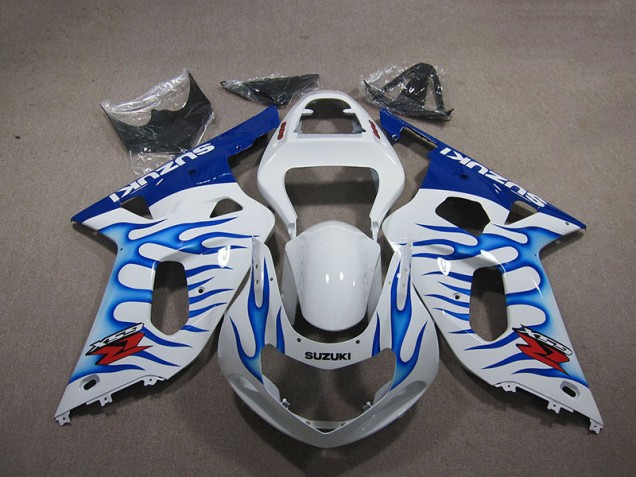 Affordable 2001-2003 White Blue Flame Suzuki GSXR750 Motorbike Fairings Affordable 2001-2003 White Blue Flame Suzuki GSXR750 Motorbike Fairings